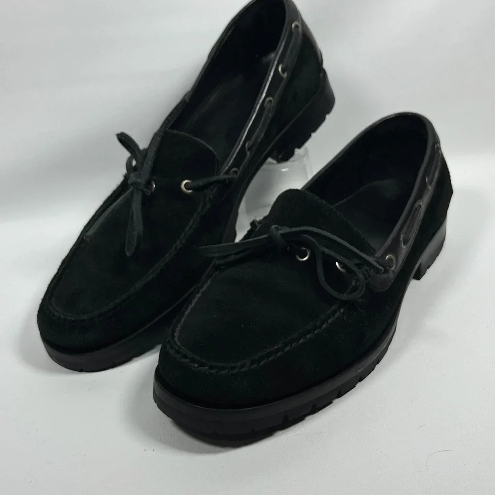POLO RALPH LAUREN Shoes Men 11D Merton Suede Leather Boat Lug Sole Slip On Black